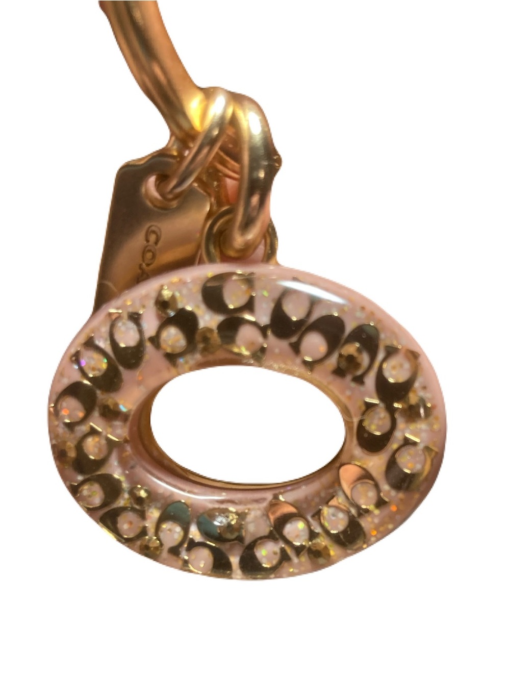 Coach 3D C Resin Key Fob/Bag Charm Pink Glitter Gold-Tone Style 1618 EUC - Picture 2 of 12